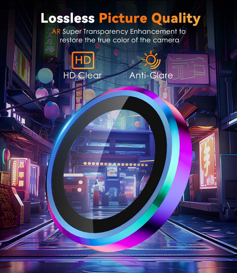 CloudValley for Samsung Galaxy S25 Ultra Camera Lens Protector, 9H Tempered Glass + Aluminum Alloy Individual Lens Protective Ring, [1 Second Installaion] Ultra-HD Glass Cover,Titanium Colorful - Image 3